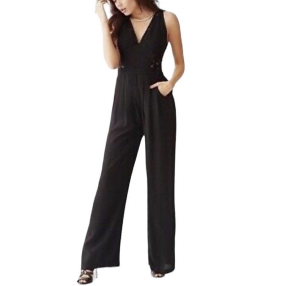 Guess Los Angeles Jet Black Sleeveless Lace Jumpsuit Size 0